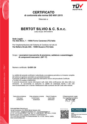 Certificazione di qualità ISO 9001:2015